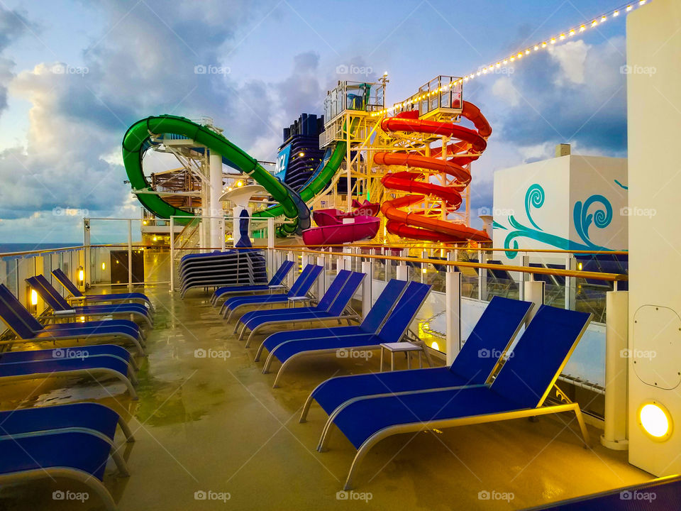 Early morning on the Norwegian Getaway pool deck.