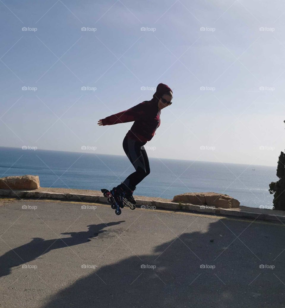 Jump#skate#sea#view#sky#human