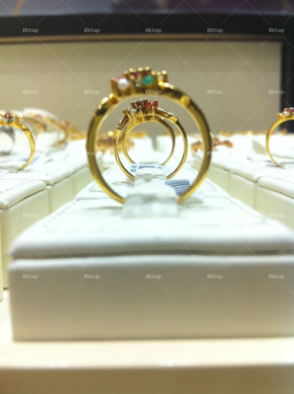 Gold rings in a line