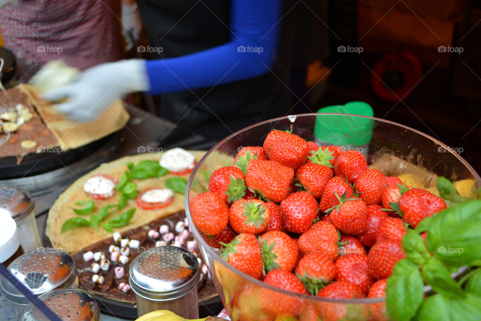 Strawberry crepe making