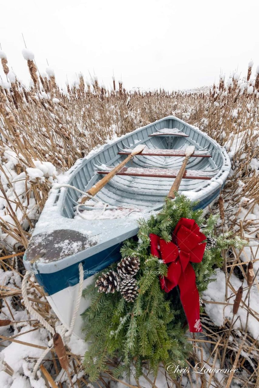 canoe in snow