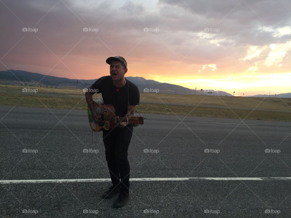 Landscape, People, Road, Sunset, Adult