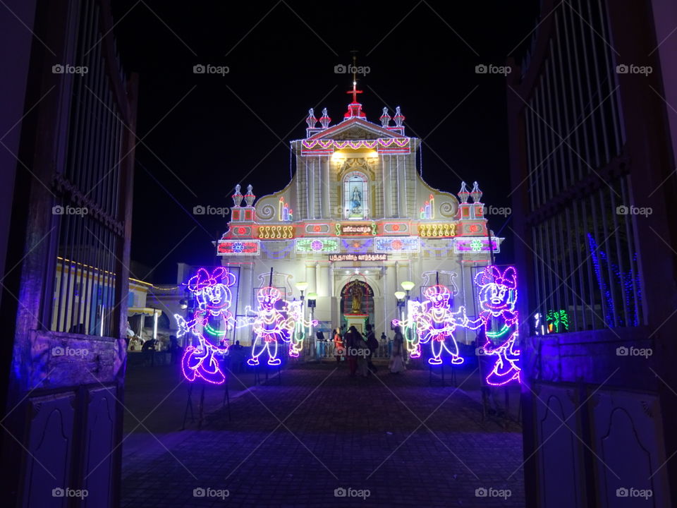 India Puducherry Church with lights