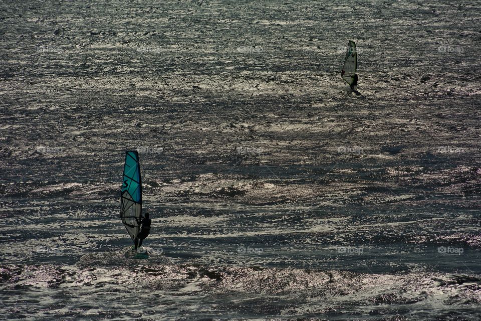 Windsurfers On The California Coast