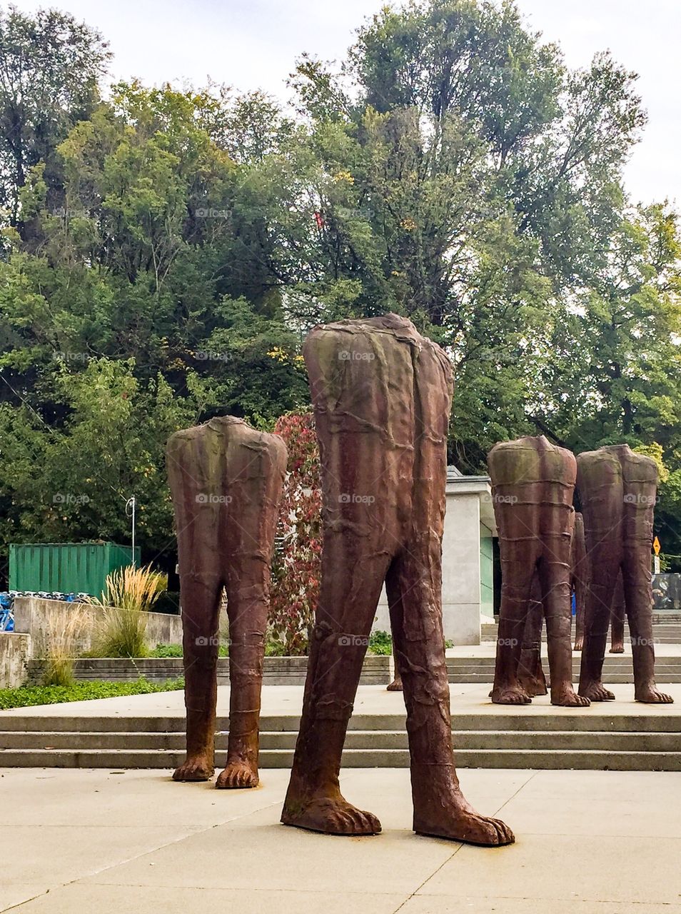 Local art of metal standing headless humans in Vancouver, British Columbia 