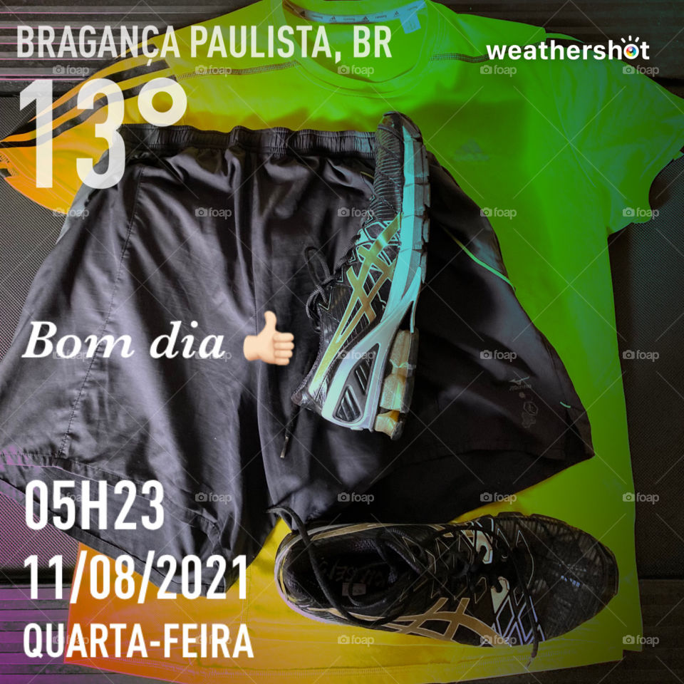 🏃‍♂️ 🇺🇸 Good Morning!  Everything ready to sweat the shirt. Let's go for a good morning jog?  Running is good for your health! / 🇧🇷 Bom dia! Tudo pronto para suar a camisa. Vamos para um bom cooper matinal? Correr faz bem para a saúde! 