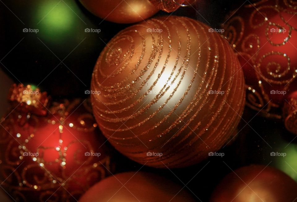 A close up is sparkly Christmas decorations