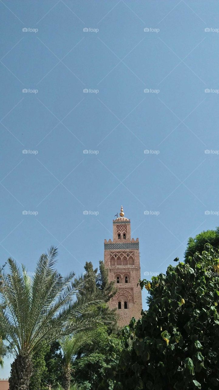 Magic minaret of kotouboa mosque at marrakech city in Morocco.