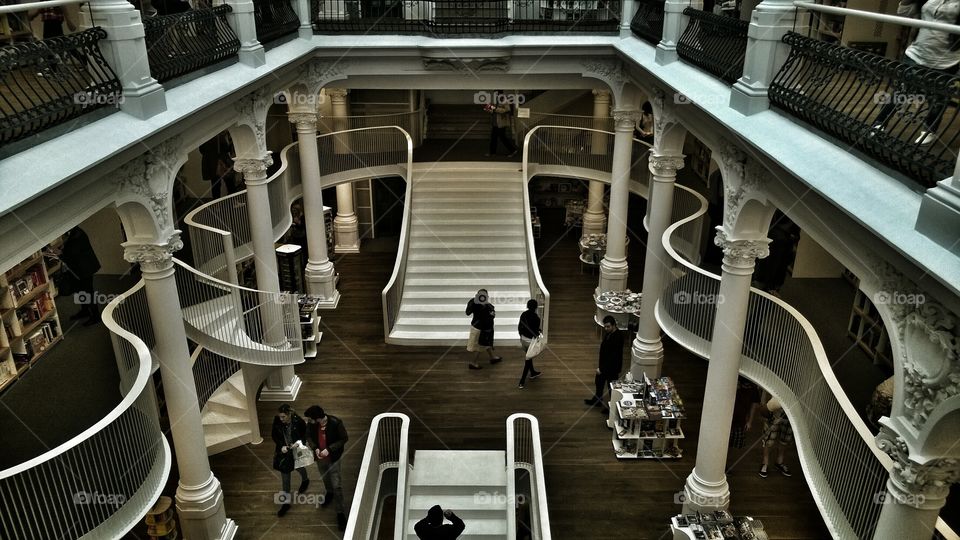 library, Bucharest, Romania, Carturesti, architecture, interior, corners, stairs, steps,