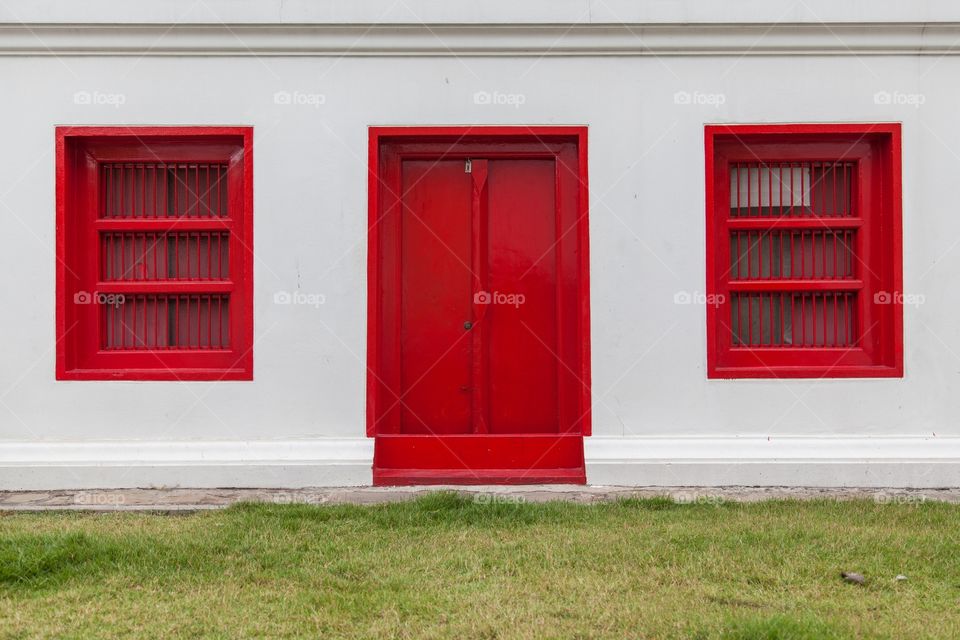 View of red window and door