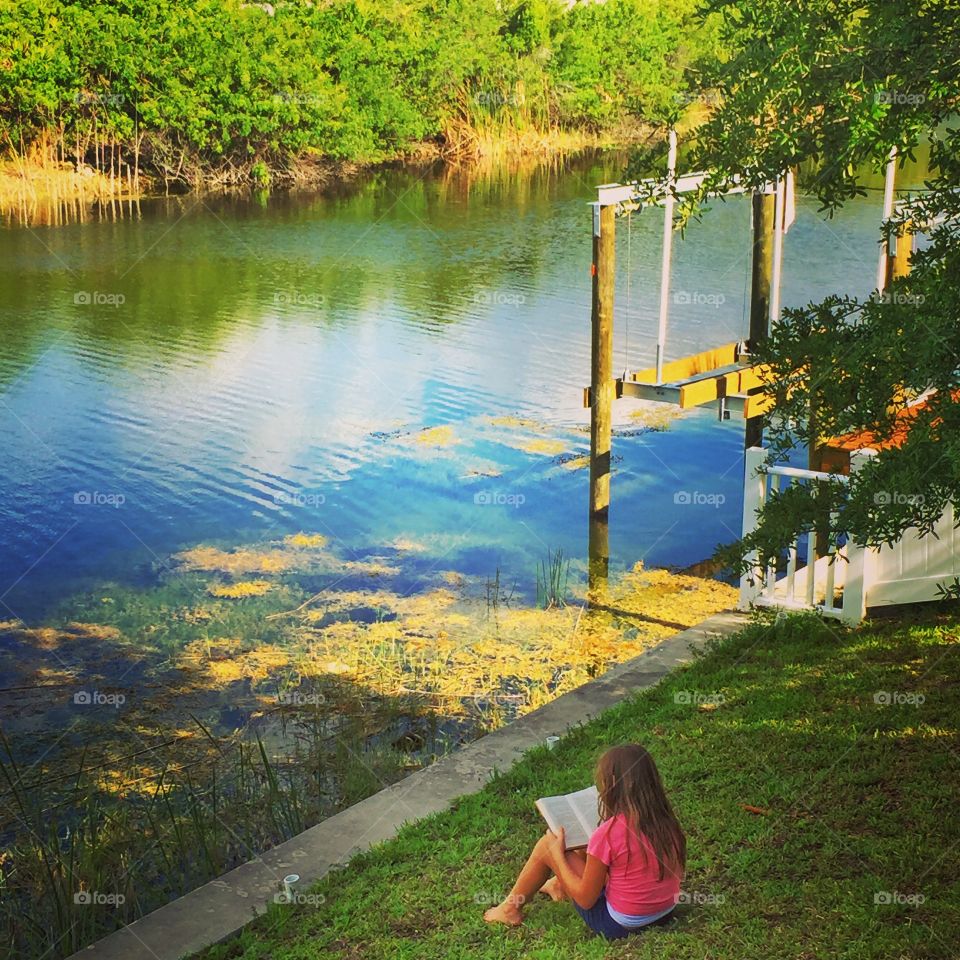 Book with a view. A book, a view, and a shade tree. 