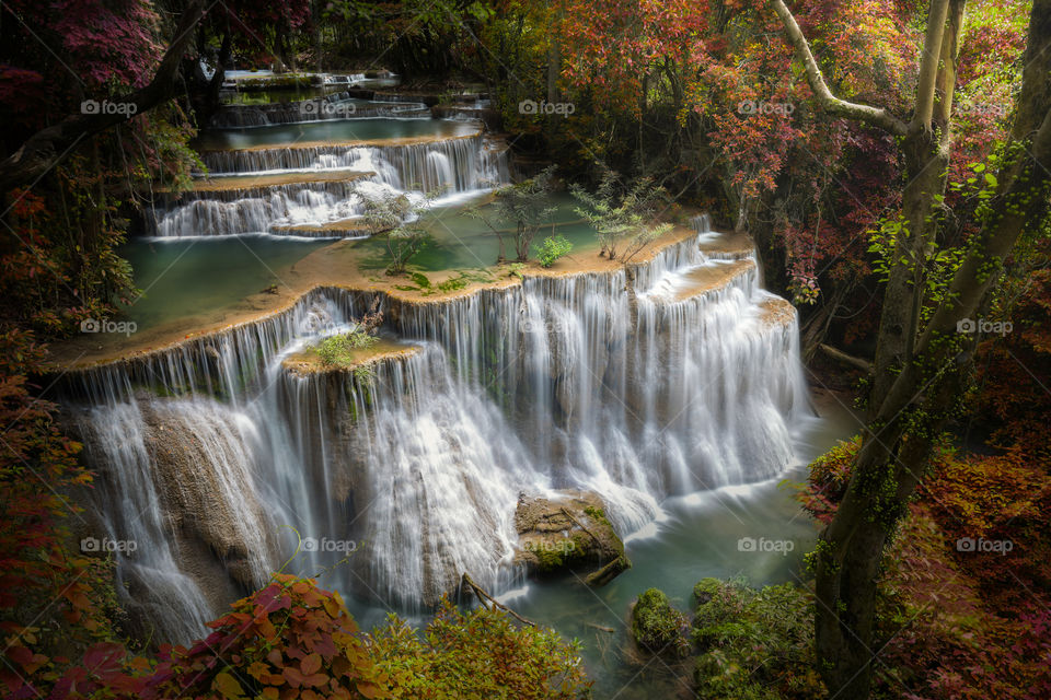 Colorful waterfall in the forest