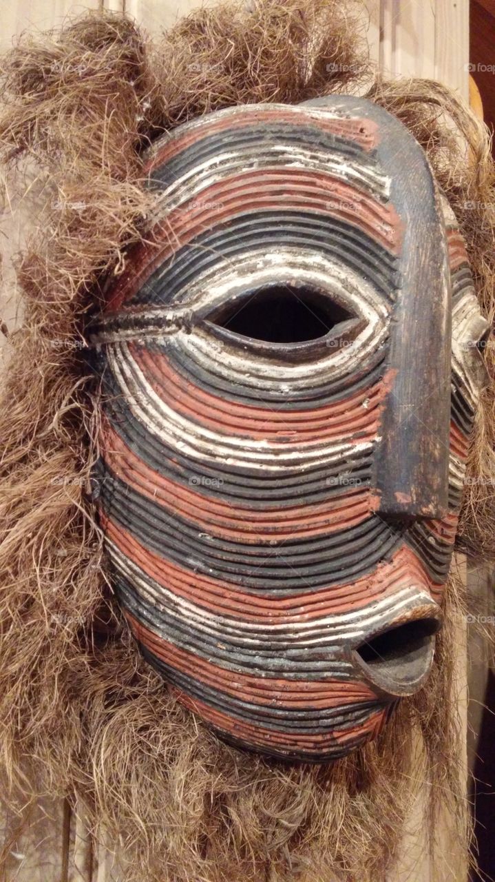 close up of side of tribal mask