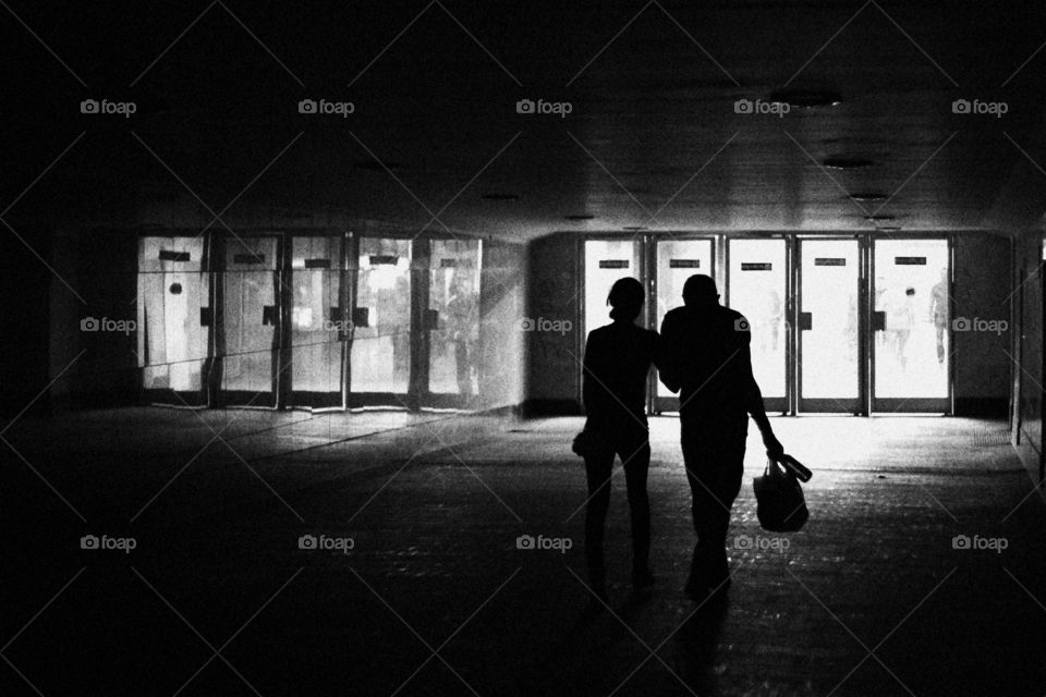 People in the underground tunnel in Moscow, Russia