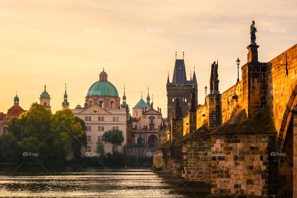 Charles bridge at sunrise in Prague