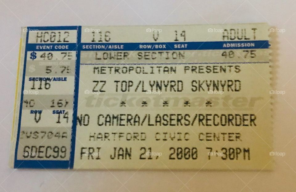 ZZ Top / Lynyrd Skynyrd Concert Ticket 1-21-2000