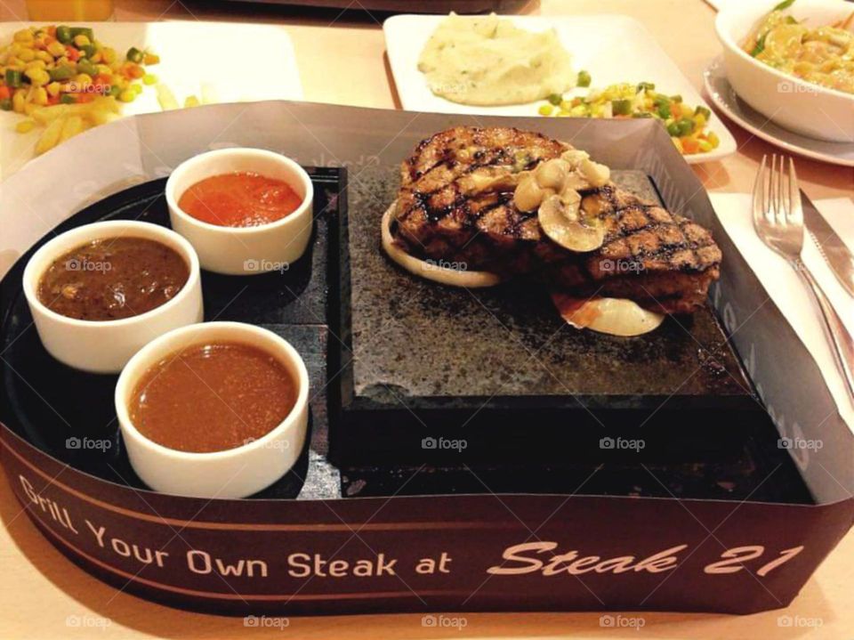 Tenderloin steak on hot stone...
