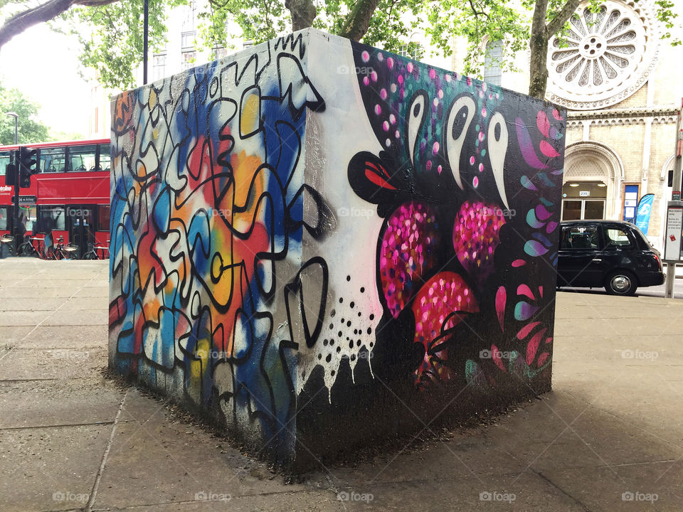 Graffiti cube in the city.