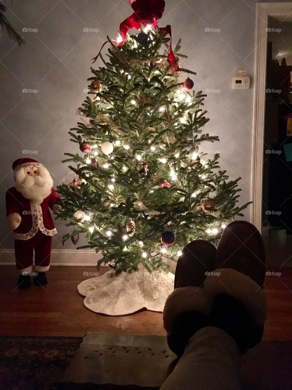 Relaxing in front of the Christmas tree 