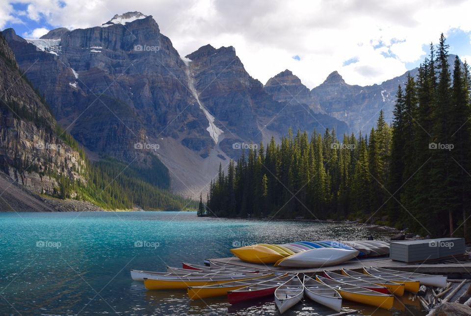 Rental boats at Moraine Lake in Banff National Park