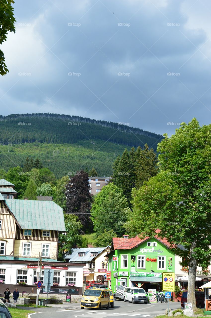 Town at mountains