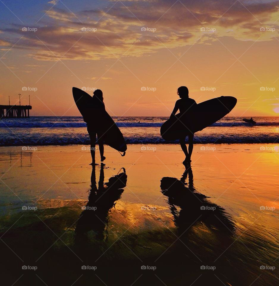 beach sunset surfing california by jayanta