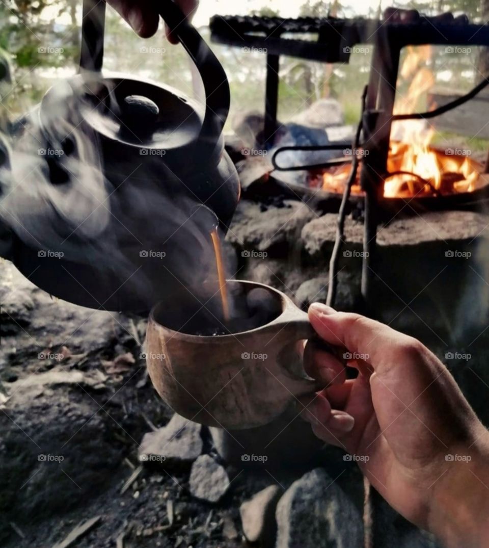The best way to relax in life is to stop for a moment and enjoy a decent coffee by the campfire.
