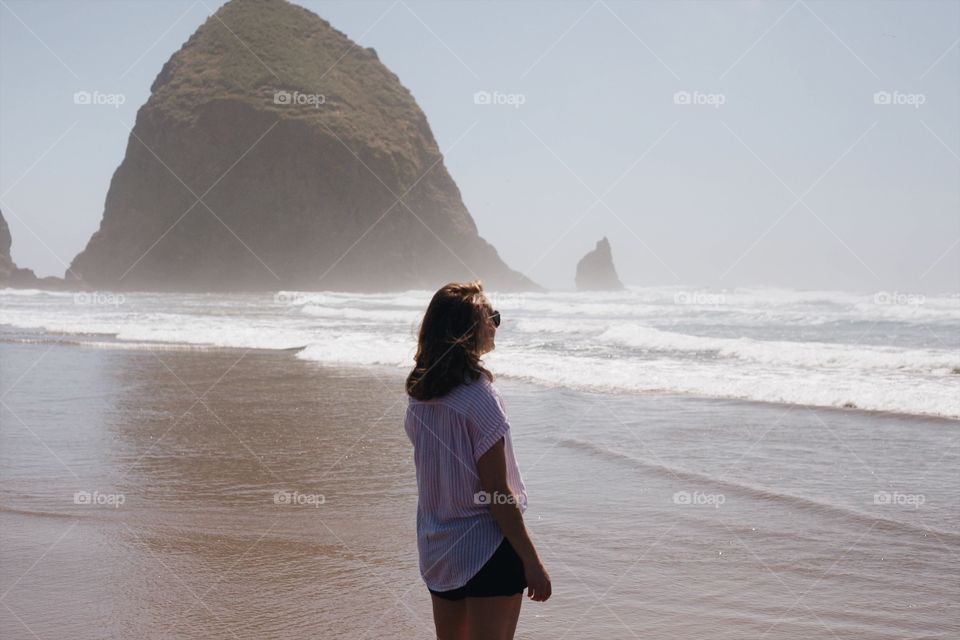 Enjoying the sun, sand and waves at Cannon Beach