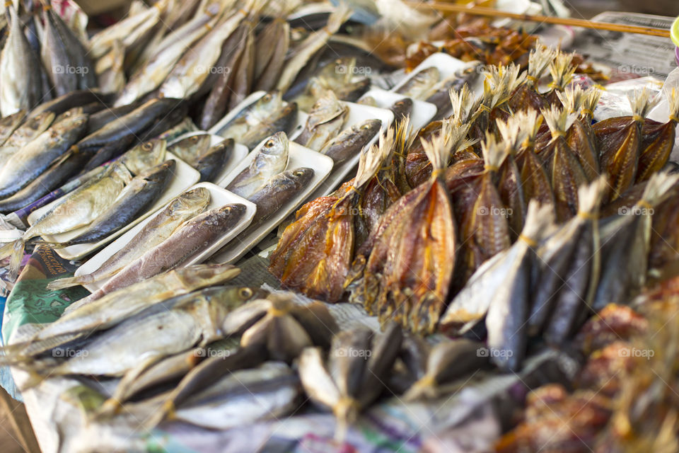 Dry fish. at the local market in Thailand