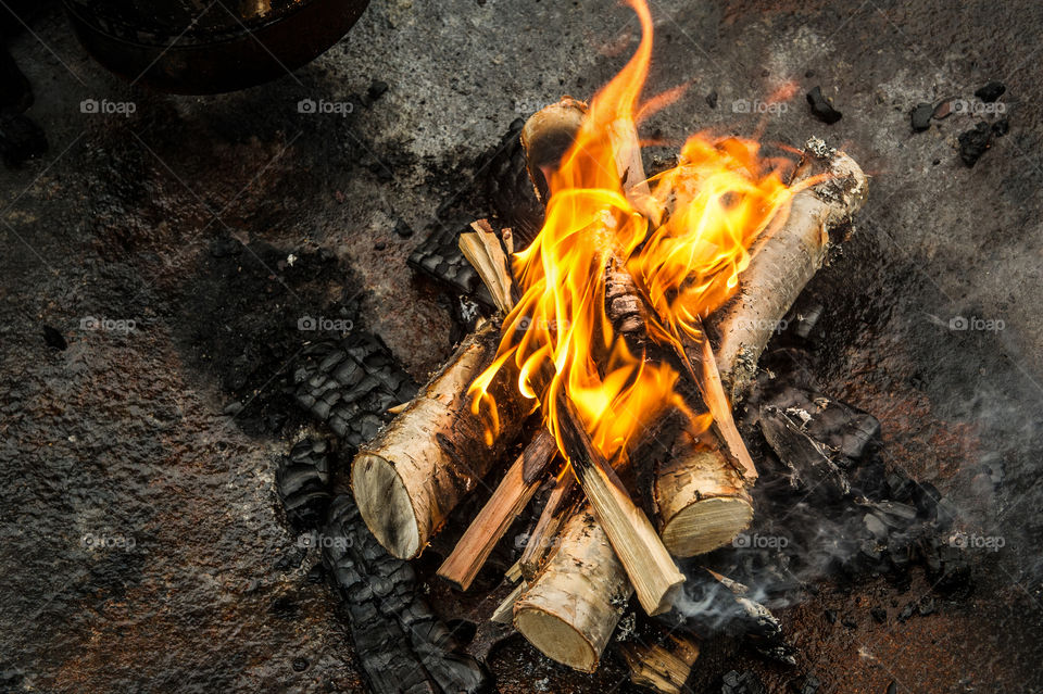 High angle view of campfire