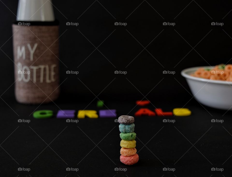 Morning Breakfast -Colourful cereals with bottle of milk