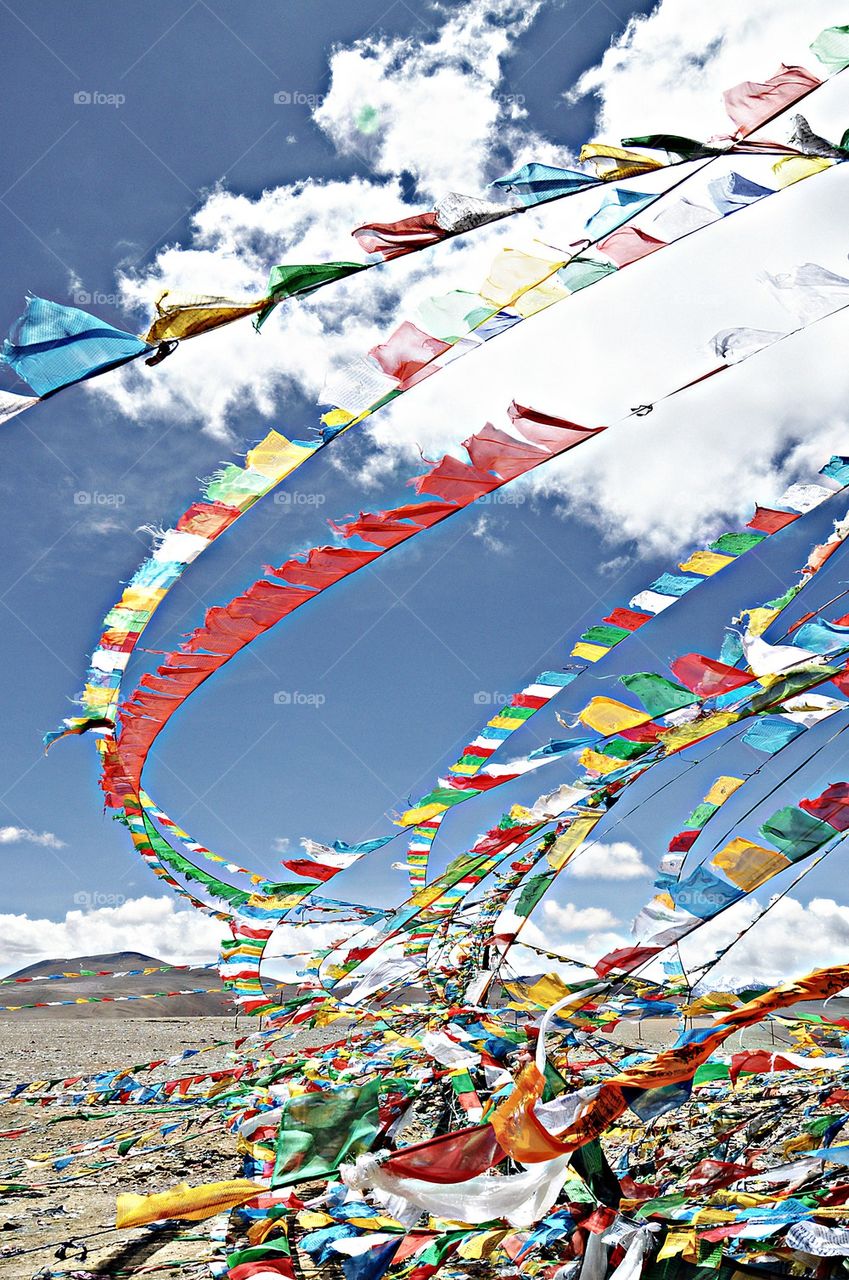 Mantra prayers flags in Tibet 