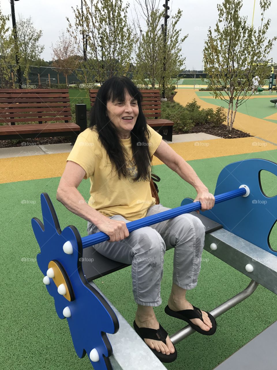 Trying out the new teeter totter 