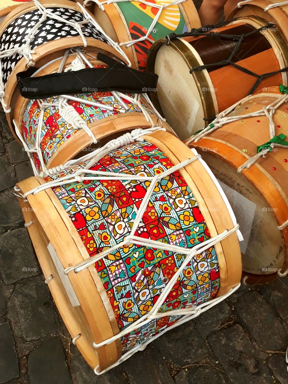Drums of percussionists from the Maracatu of Recife. Cultural manifestation that can be enjoyed every weekend and has its heyday during Carnival.