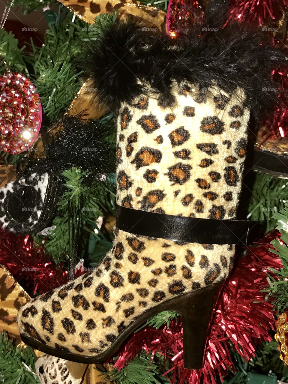 Sexy leopard print Christmas boot ornament 