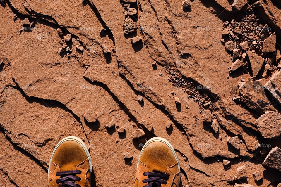 Hiking on sandstone rocks Arizona