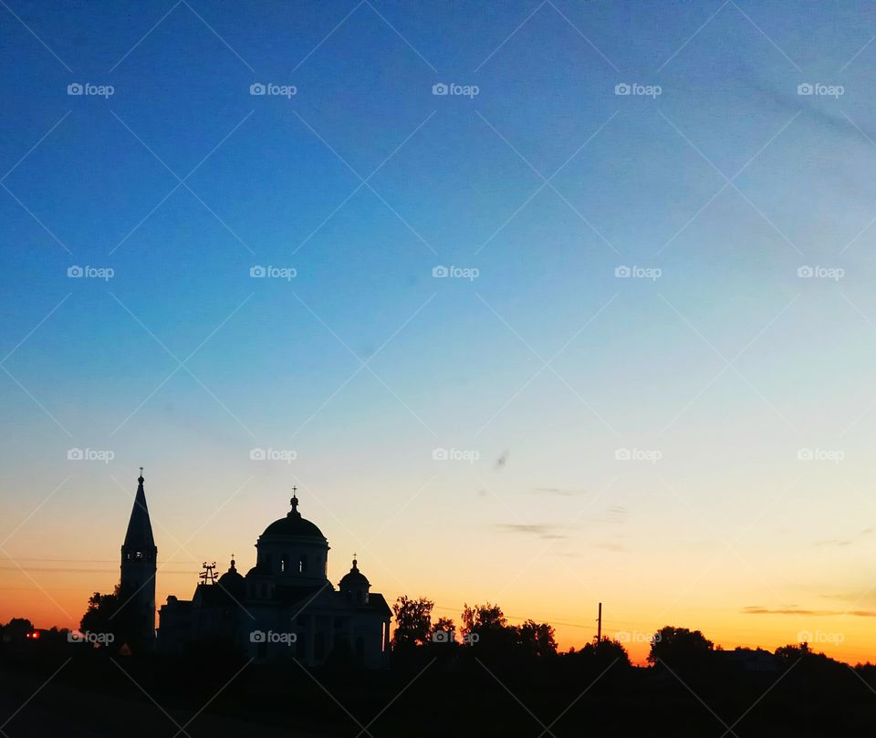 silhouette of an Orthodox Church at sunset