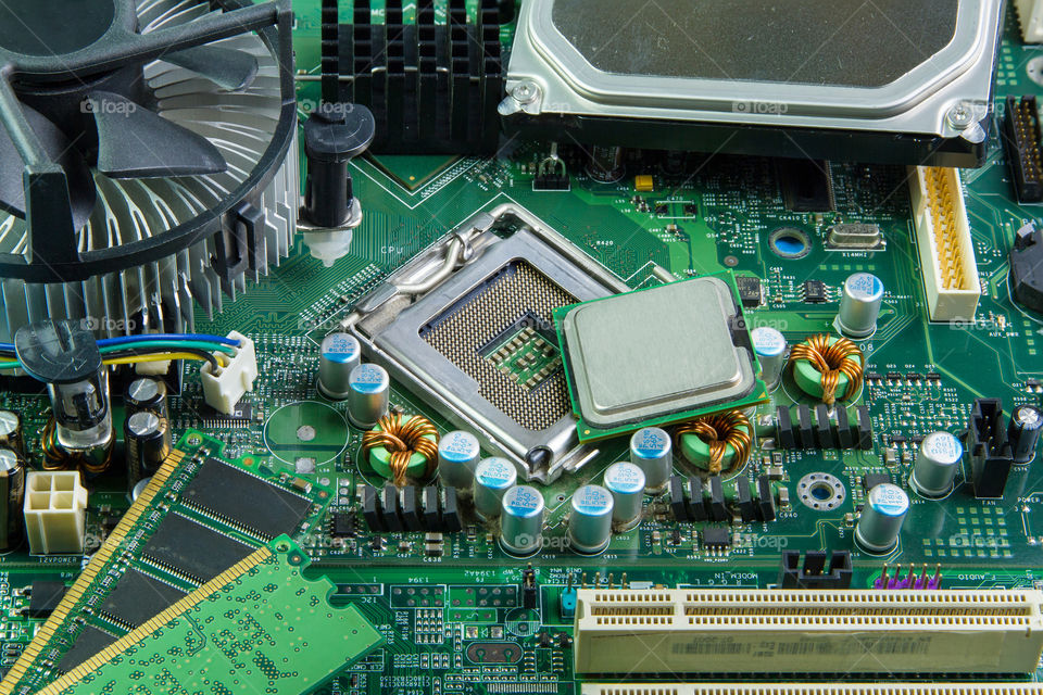 image of the motherboard and PC processor closeup.