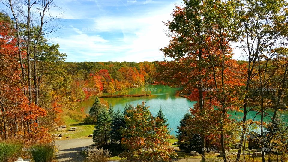 Autumn hiking valley lake