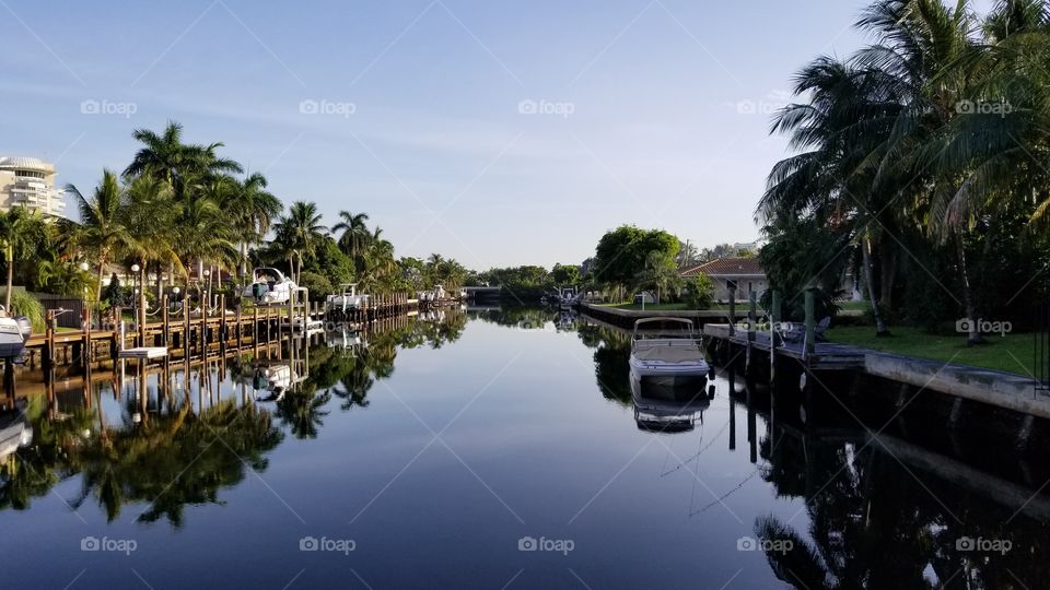 View of a Canal, early summer morning in Fort Lauderdale, Florida.  Beautiful 365 days a year.