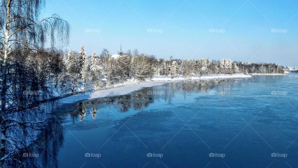 Winter view to river Vuoksi in Finland