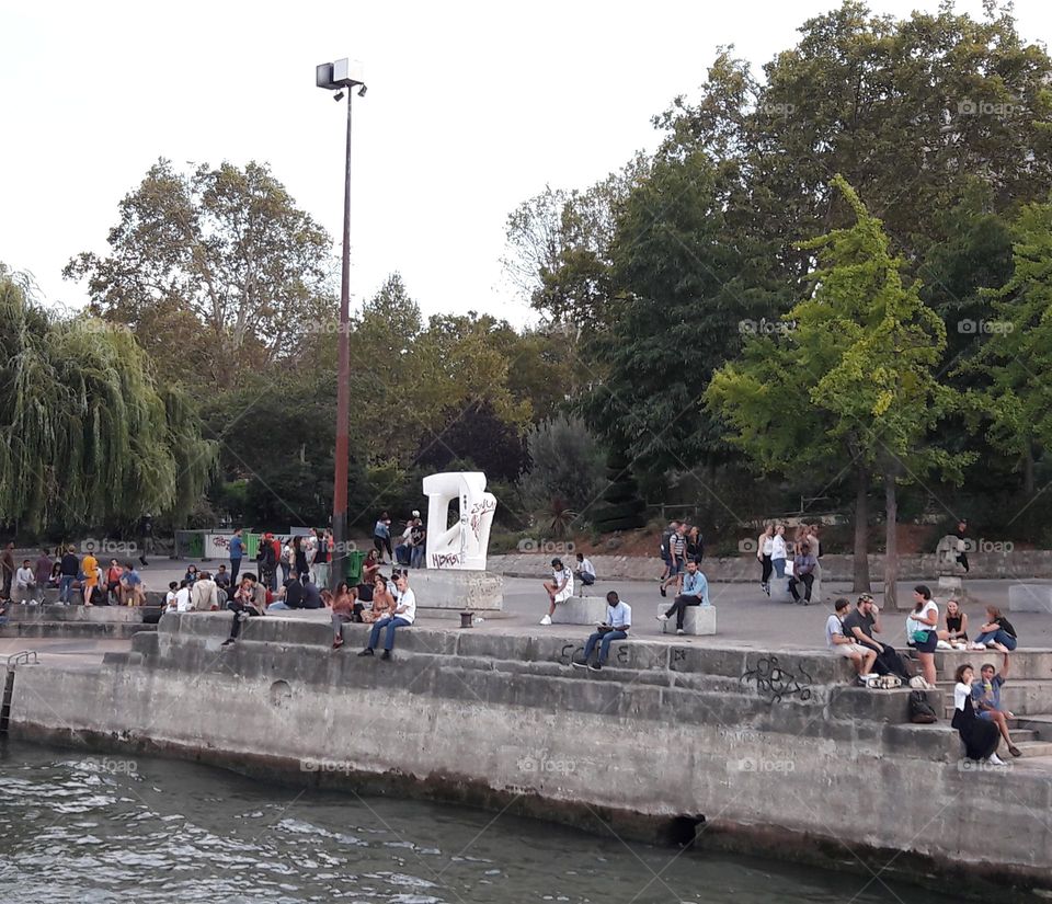 Parisians Evening at Seine River
