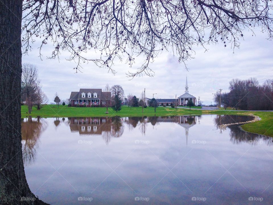 Church and house reflection