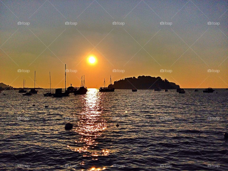 Island and sunset