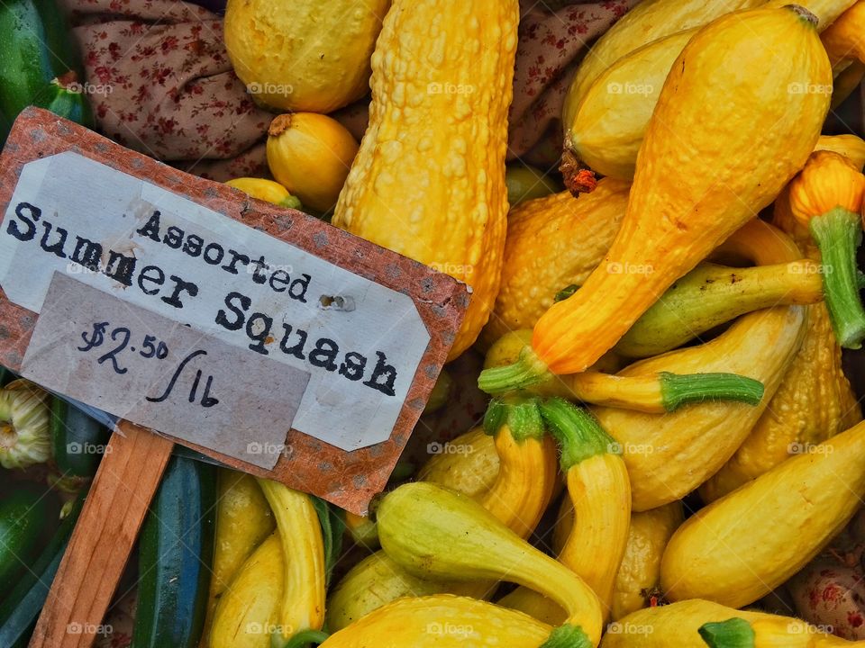 Yellow Summer Squash. Fresh Vegetables At A Farmer's Market
