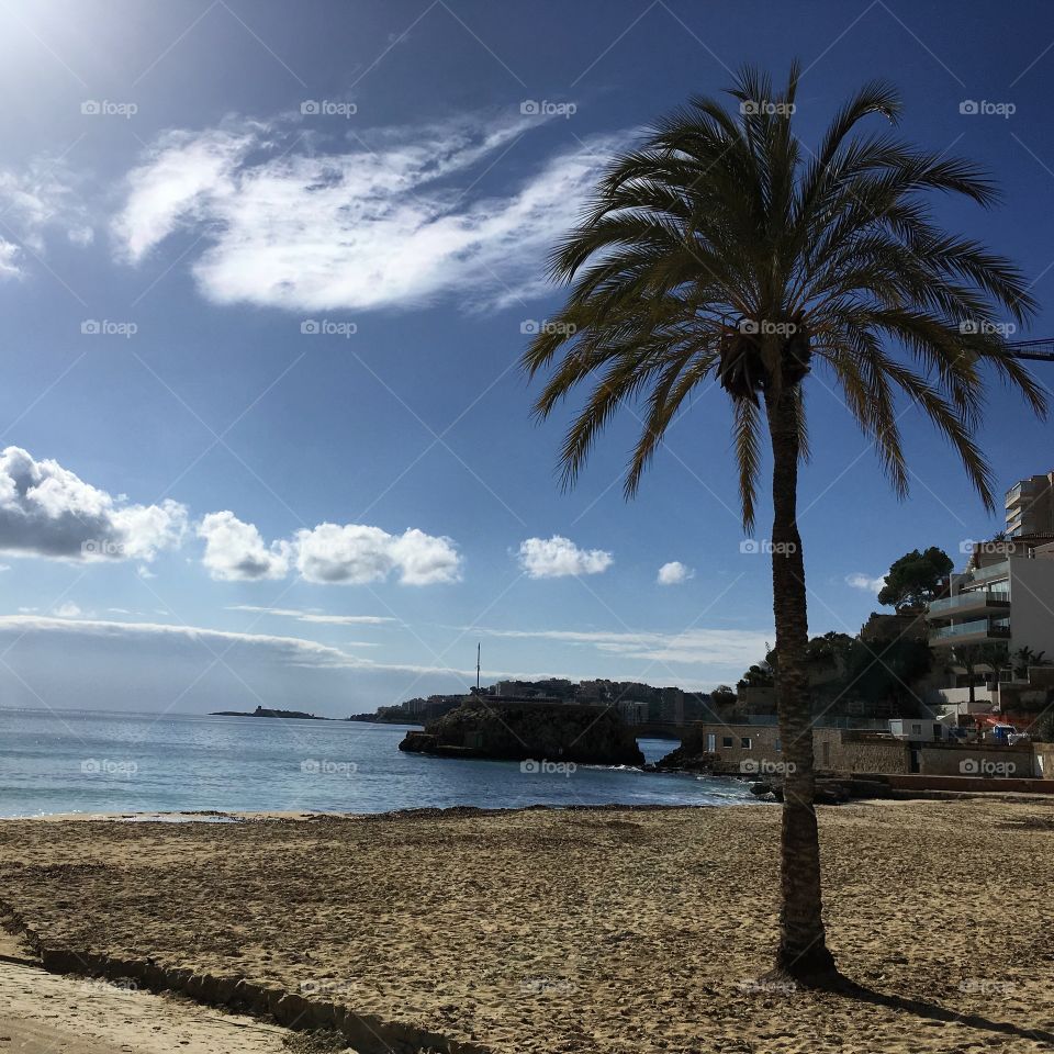 The beach in Cala Mayor, Palma de Mallorca, Spain.