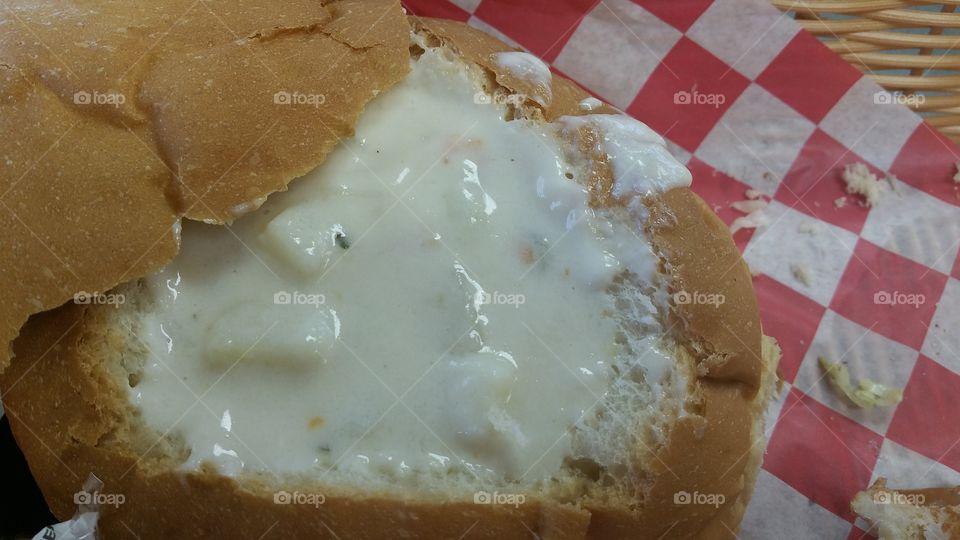 Soup Bread bowl. Potato and bacon soup