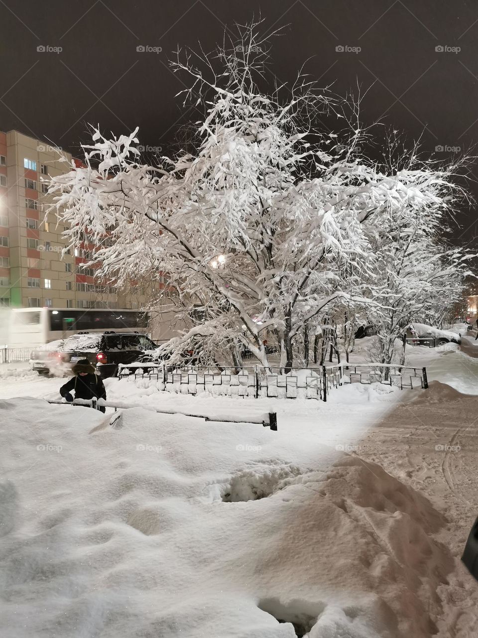 After a snowfall in a northern city