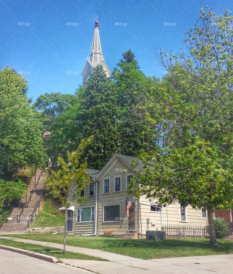 Leafy Neighborhood. Many Steps to Climb