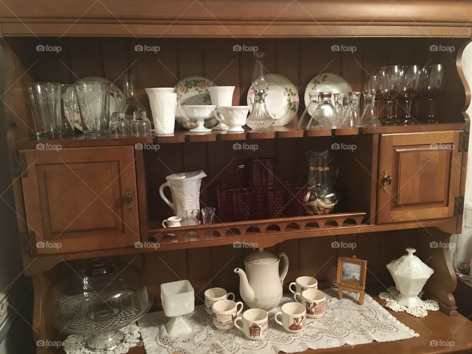 Dishes and cabinet